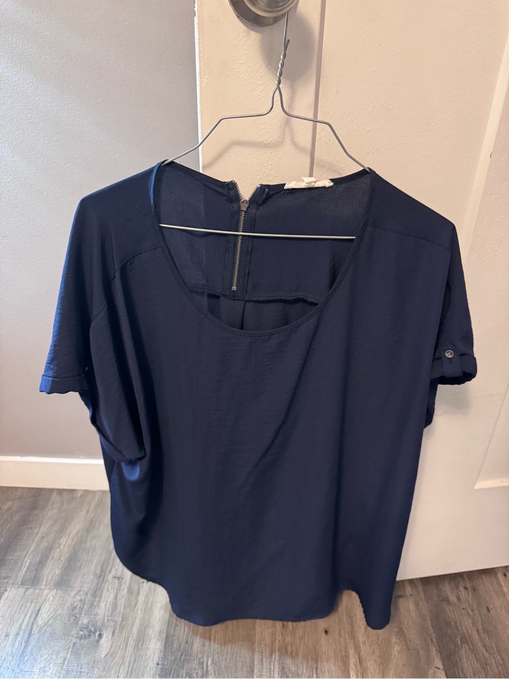 Maurices Navy Short Sleeve Scoop Neck Blouse